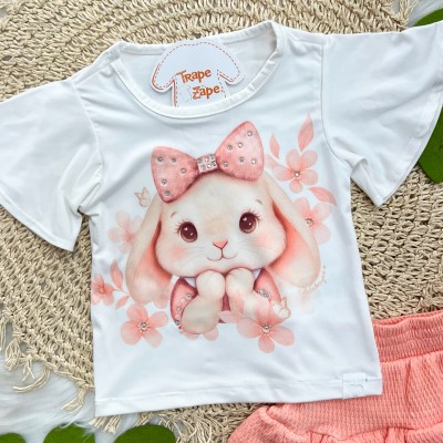 Conj. Blusa Coelhinha e Short Saia - Salmão